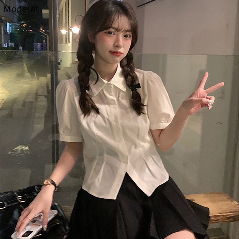 Áo Kiểu MFC Tay Ngắn Phồng Màu Trơn Đơn Giản Thời Trang Mùa Hè Cho Nữ