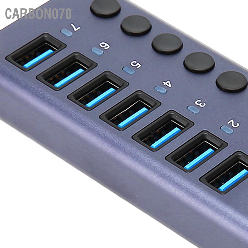 Carbon070 Hub USB 3.0 7 Cổng 5Gbps 5V 2.4A 36W Công Tắc Cá Nhân Đèn LED Chỉ Báo Đế Cắm Cho Điện Thoại Máy Tính 100‑240V