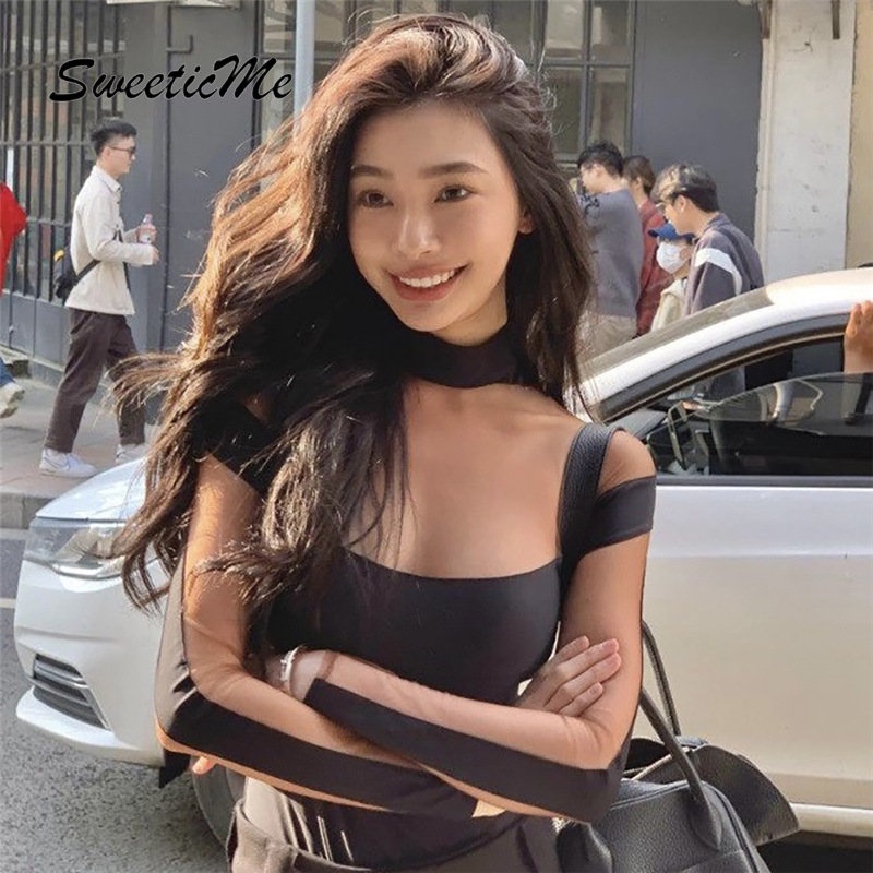 Áo Liền Quần Tay Dài Cổ Tròn Dáng Ôm Phối Màu Tương Phản Thời Trang 2023 Dành Cho Bạn Nữ