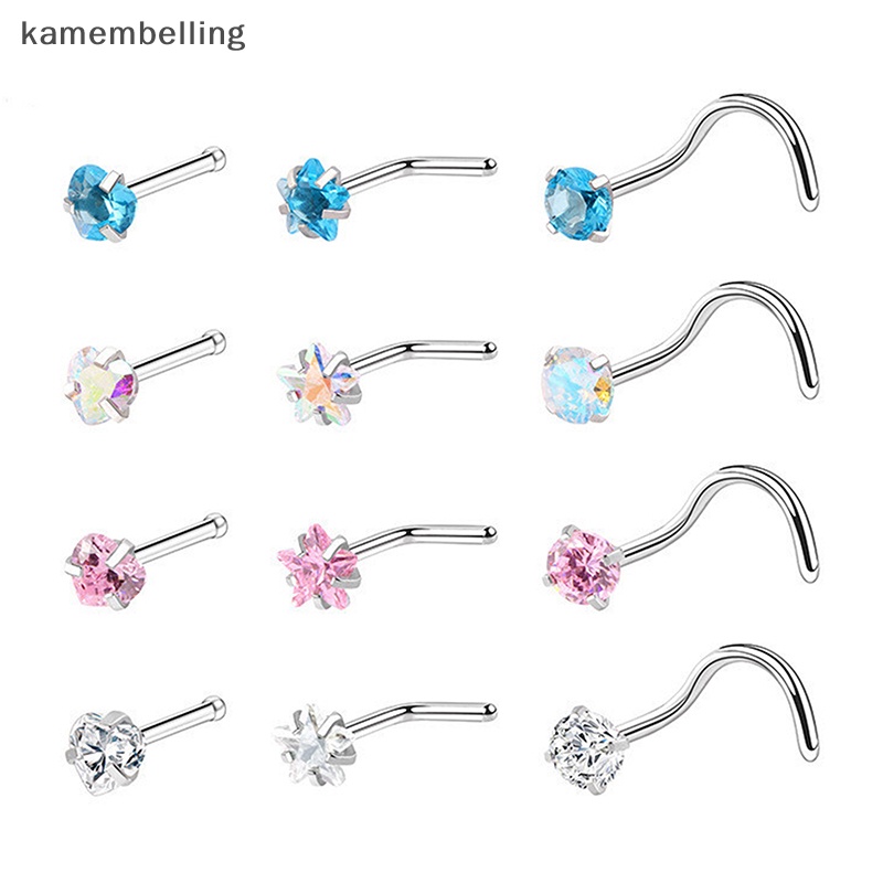 Set 3 Khuyên Mũi Thép Không Gỉ Đính Đá Thời Trang Cho Nữ