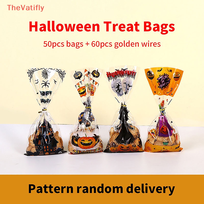 Set 50 Túi Bóng Kính Họa Tiết Bí Ngô Phù Thủy Halloween