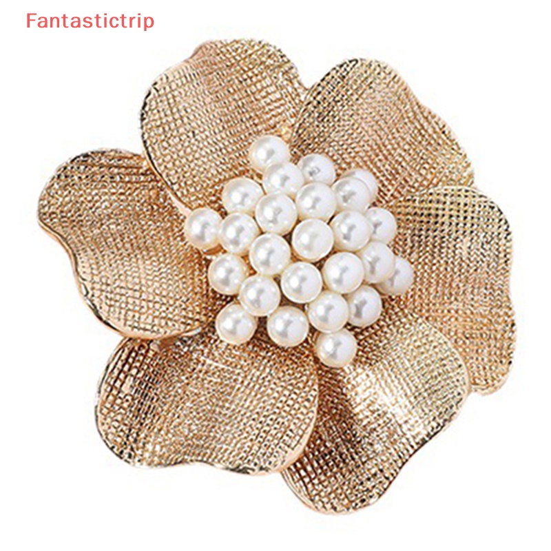 [Fantastictrip] Nhẫn Kim Loại Hình Hoa Lớn Đính Ngọc Trai Phong Cách Vintage Có Thể Điều Chỉnh Kích Cỡ Cho Nữ