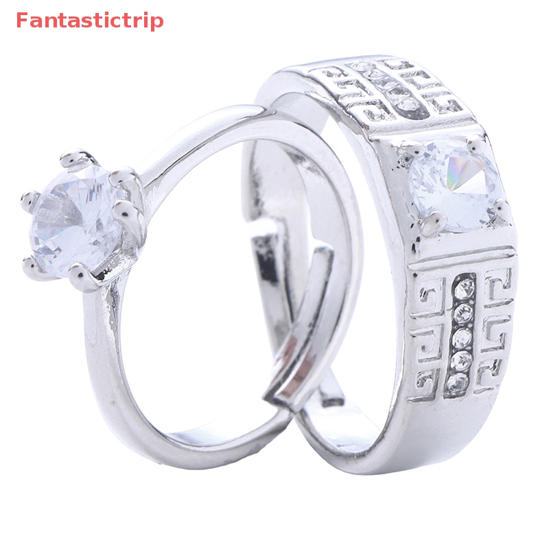 1 Cặp Nhẫn Đính Hôn Đính Đá Cổ Điển Có Thể Điều Chỉnh Kích Thước Dành Cho Cặp Đôi Mới