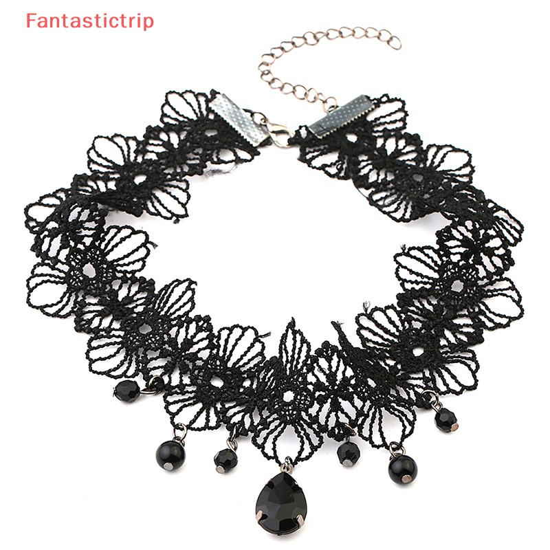 Vòng Cổ Choker Ren Đính Hạt Pha Lê Đen Phong Cách Gothic Cổ Điển Cho Nữ Mới