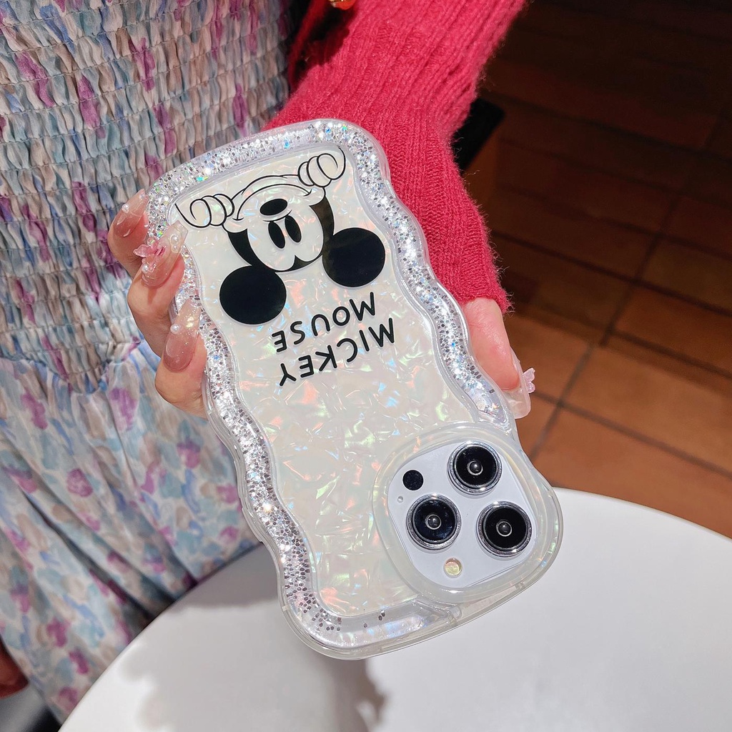 Ốp Điện Thoại TPU Dẻo Họa Tiết Hoạt Hình Mickey Màu Trắng Có Nước Kim Tuyến Cho iPhone 12 13 14 Pro Max