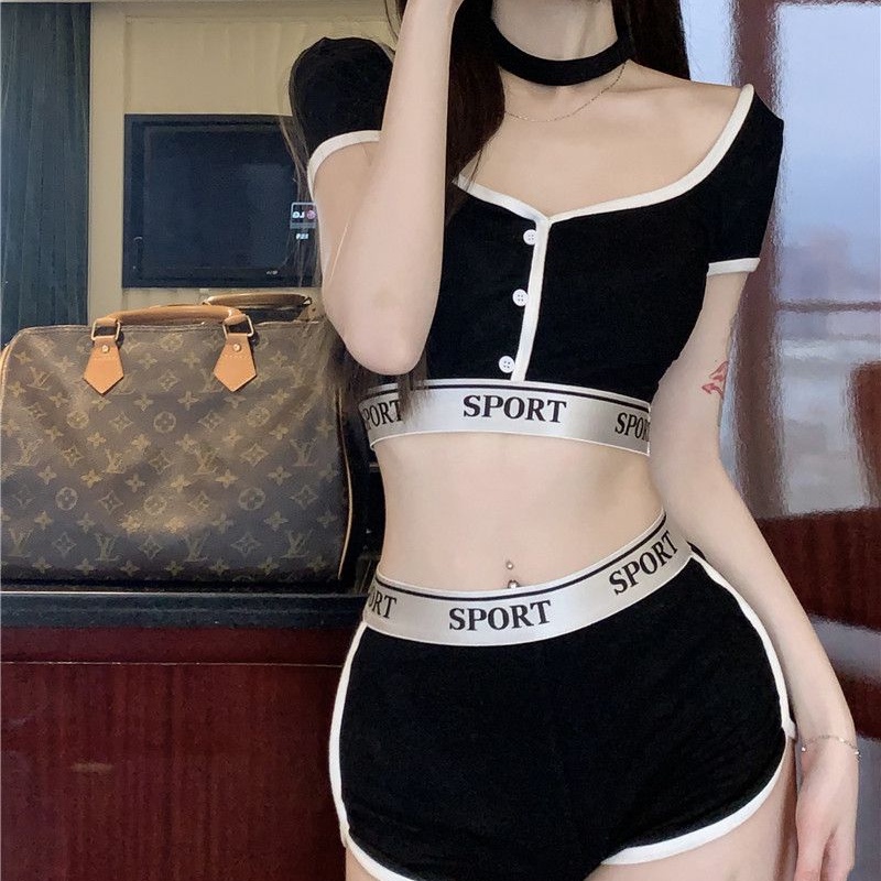 COZOK Bộ Áo Thun Ngắn Tay + Quần Short Kiểu Vintage Cá Tính