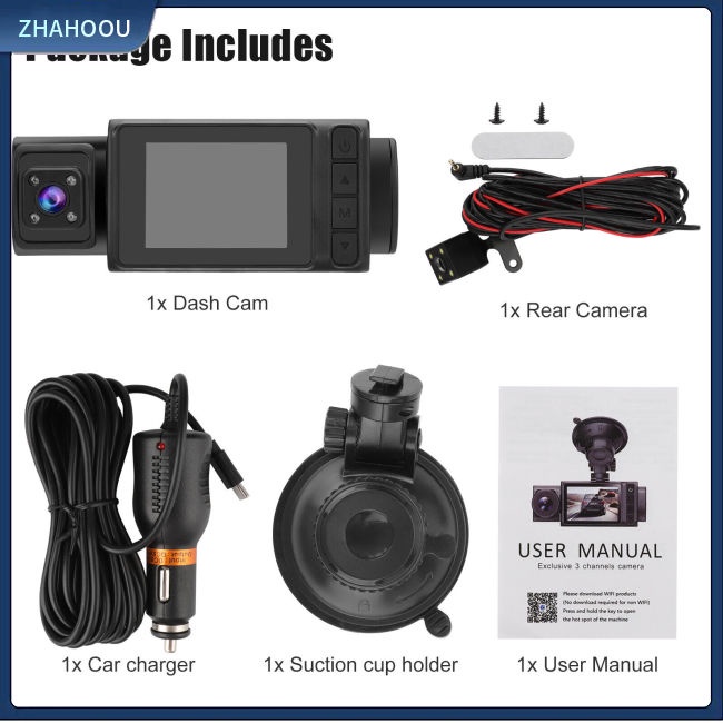 ☃Nhà Cửa☃ Camera Ghi HìNh CảM BiếN Ban Đêm 2-inch Hd 1080p 3-lens Cho Xe Hơi