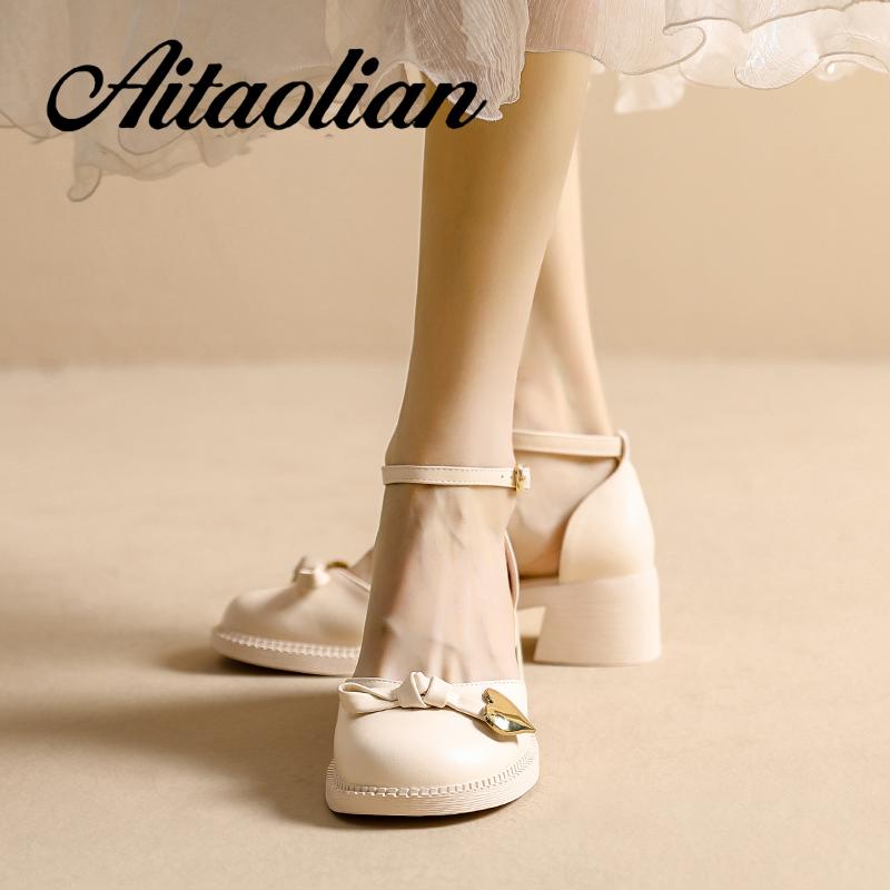 Giày Da Cao Gót 4.5cm Phong Cách retro Anh Quốc Cho Nữ