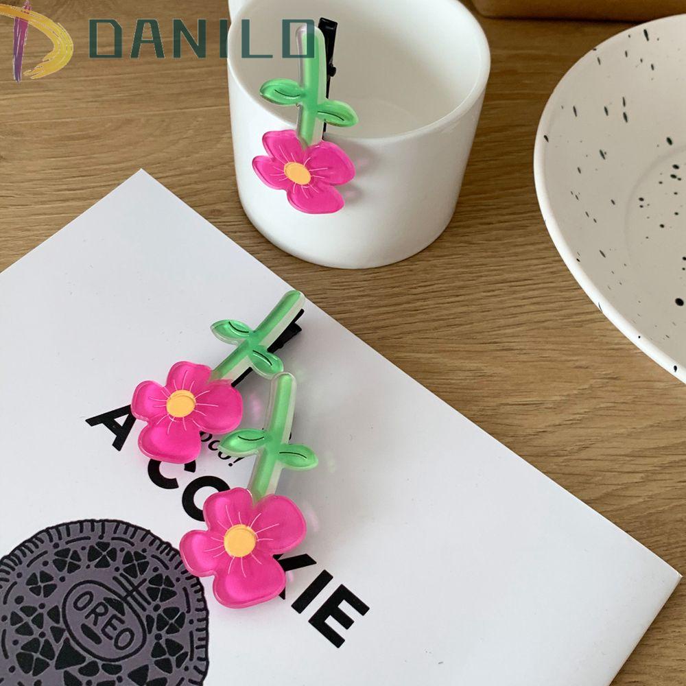 Kẹp Tóc Mái Bằng Nhựa Hình Bông Hoa Màu Hồng Phong Cách Vintage Dành Cho Nữ