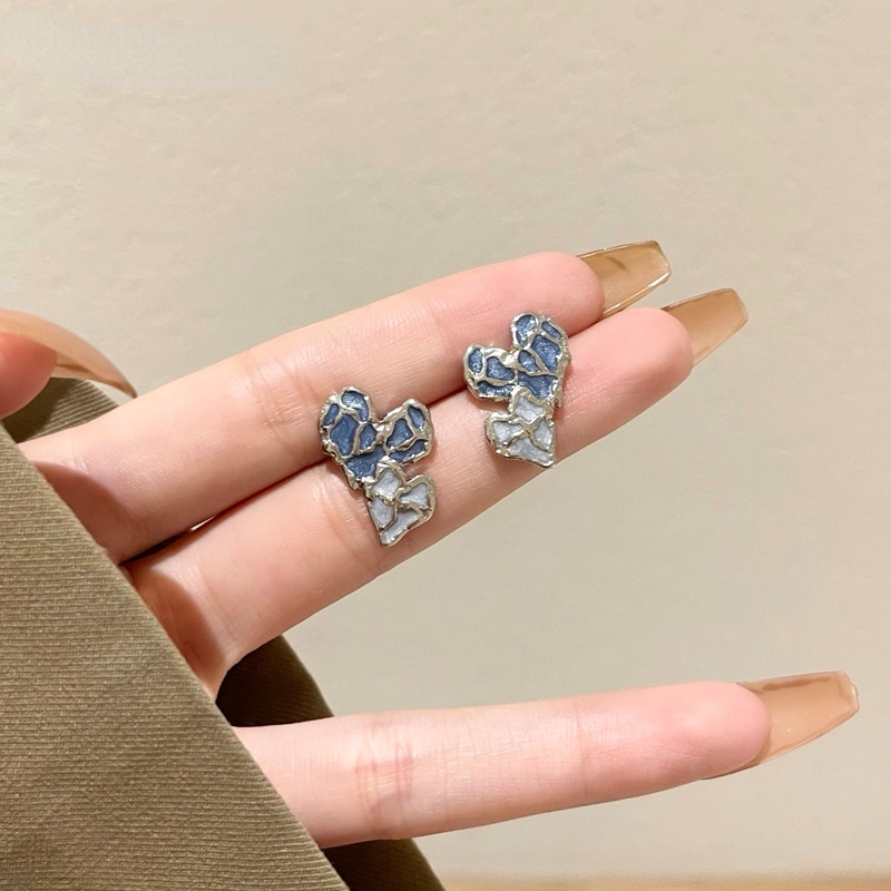 Bông Tai Mạ Bạc 925 Hình Trái Tim Xanh