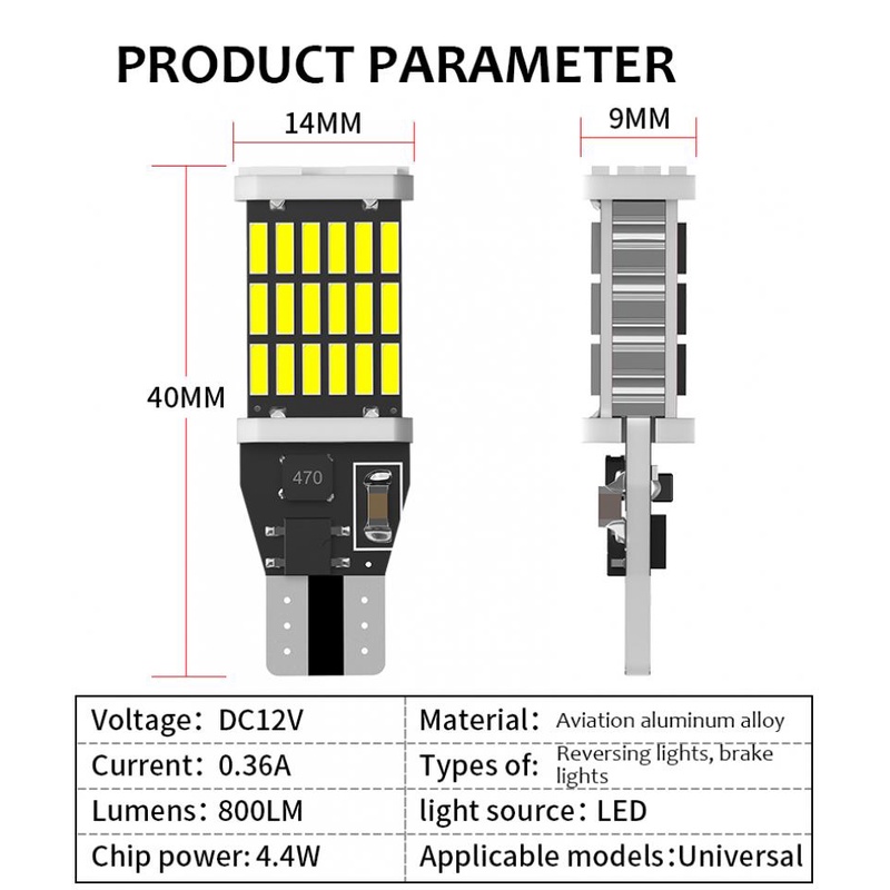 2 Đèn Led T10 W5W T15 W16W 4014SMD Ánh Sáng Trắng 6000K Cho Xe Hơi