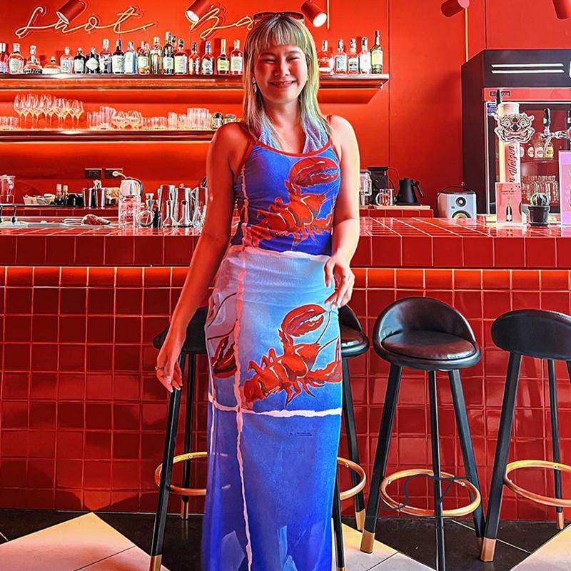 Đầm Hai Dây Dáng Dài Họa Tiết Tôm Hùm Thời Trang Mùa Hè CY03 Cho Nữ