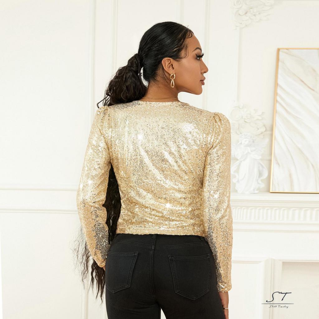 Áo Khoác Cardigan CY03 Tay Dài Đính Kim Sa Phía Trước Thời Trang Dự Tiệc Cho Nữ