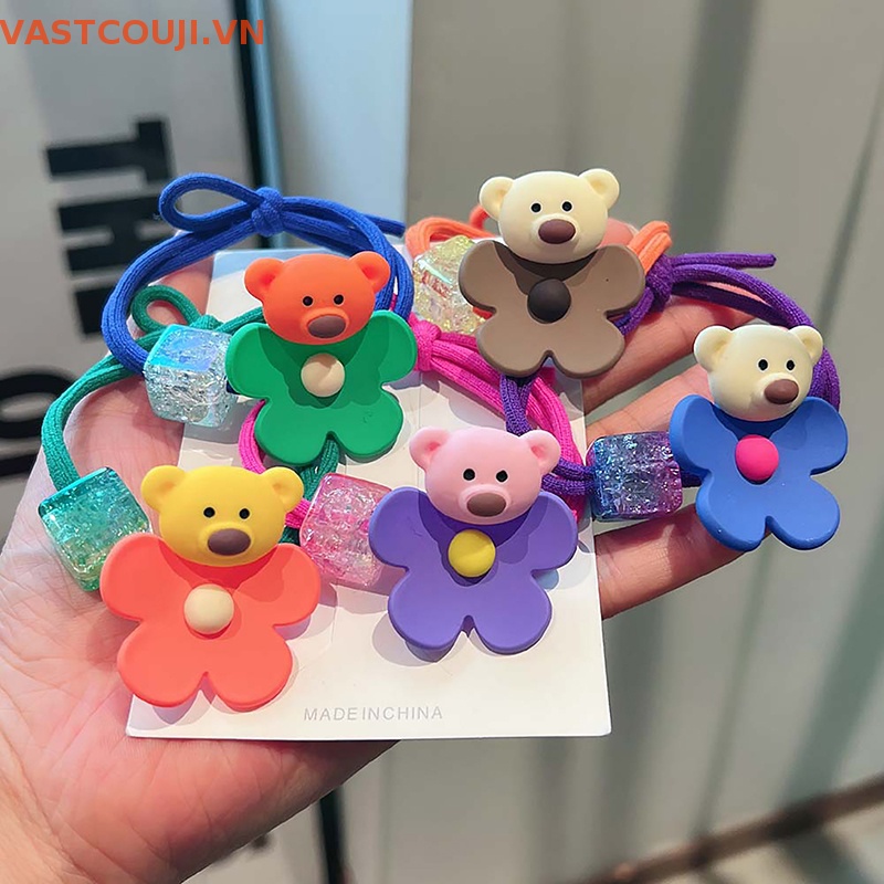 1 Dây Cột Tóc Co Giãn Đính Hoa / Gấu Dễ Thương Cho Bé Gái