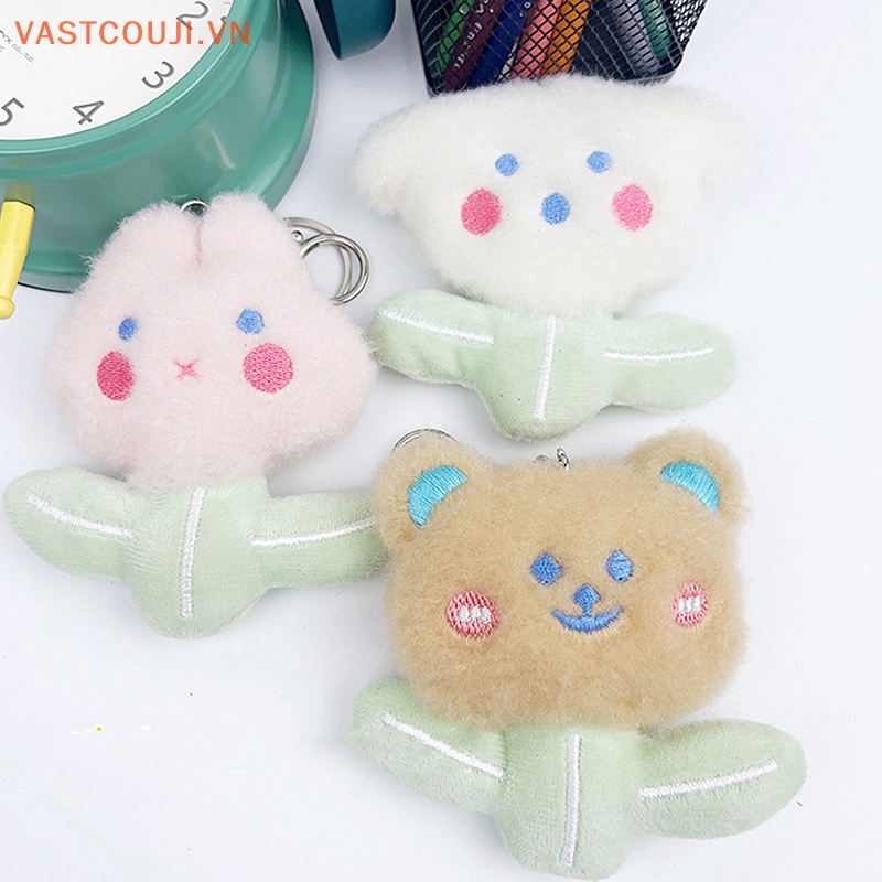 Móc Khóa Hình Gấu / Thỏ Nhồi Bông Hoa 3D Sáng Tạo Dễ Thương