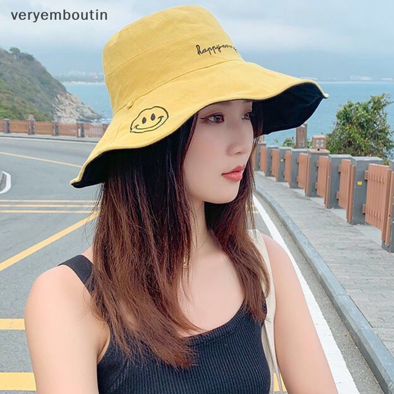 Nón Tai Bèo Hai Mặt Họa Tiết Mặt Cười Thời Trang Mùa Hè Phong Cách Hàn Quốc