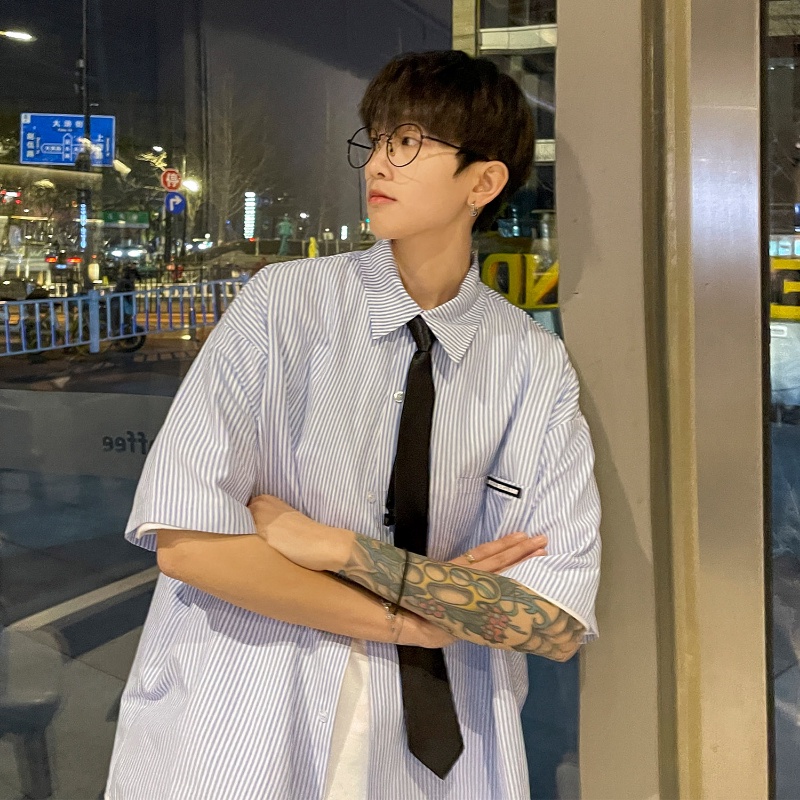 Áo Sơ Mi Tay Ngắn Họa Tiết Sọc Thời Trang Mùa Hè Mới Cho Nam