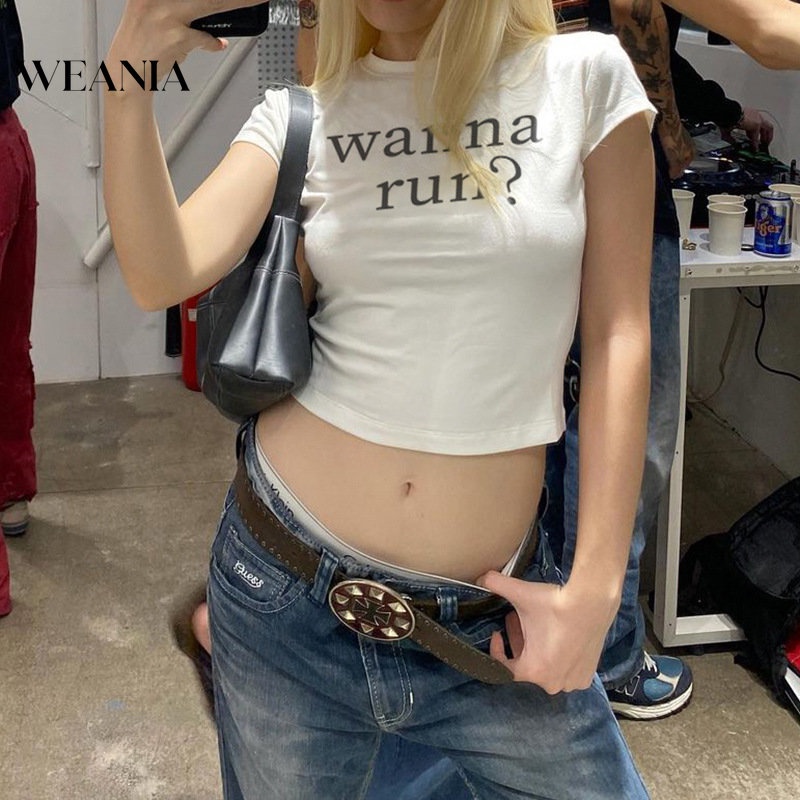 Áo Thun Tay Ngắn Cổ Tròn In Monogram Kiểu Mỹ Cho Nữ