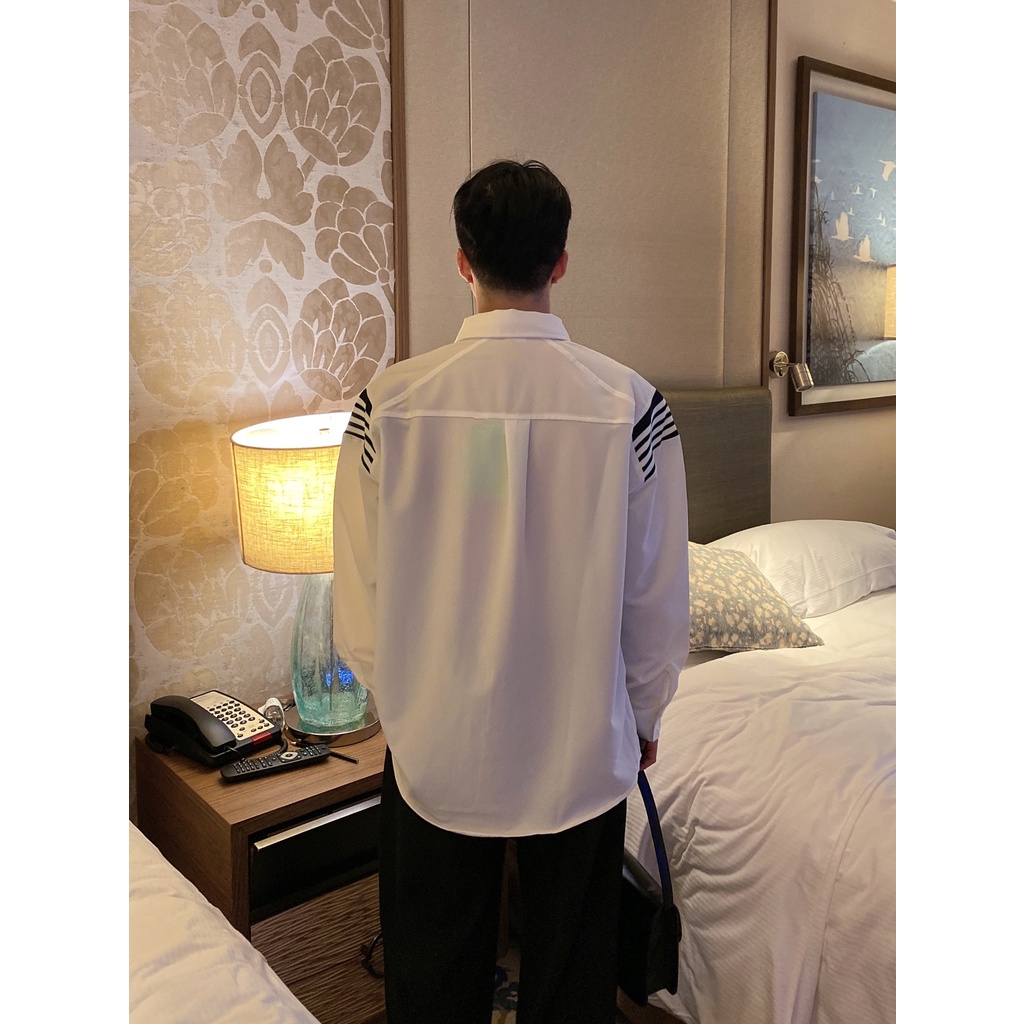 Áo Sơ Mi Dài Tay Dáng Rộng Họa Tiết Kẻ Sọc Thời Trang Thu Đông Hàn Quốc Mới Cho Nam