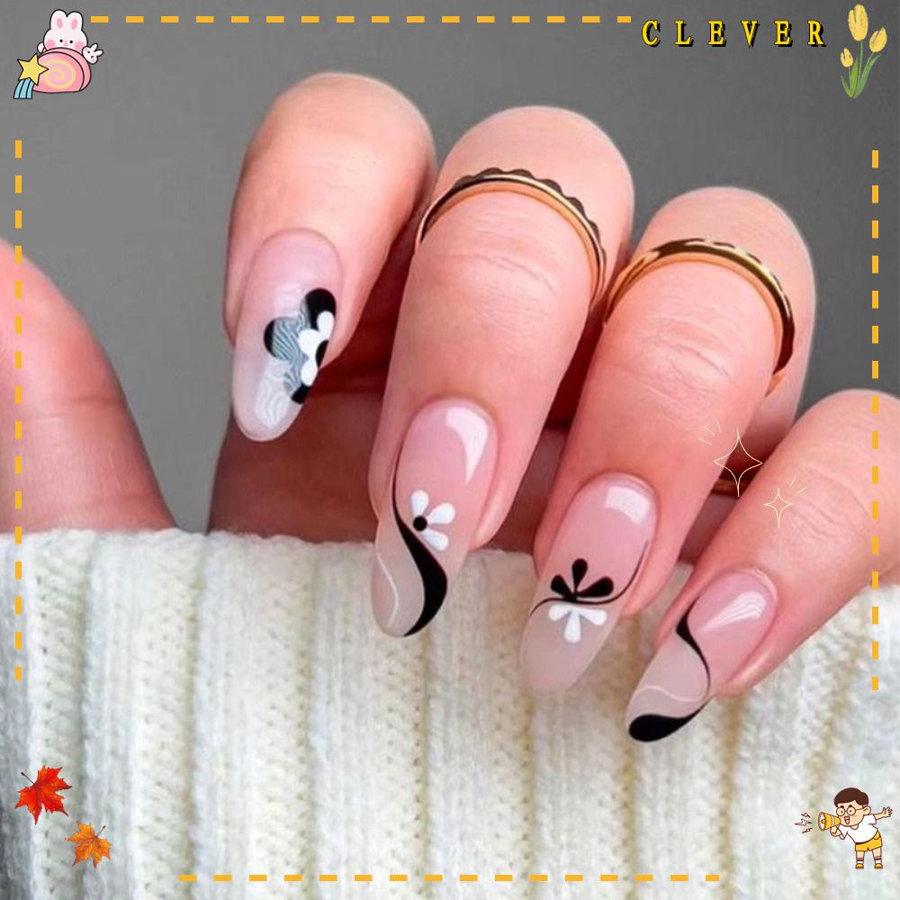 Bộ 24 Móng Tay Giả Che Phủ Toàn Diện Họa Tiết Hoa Xinh Xắn