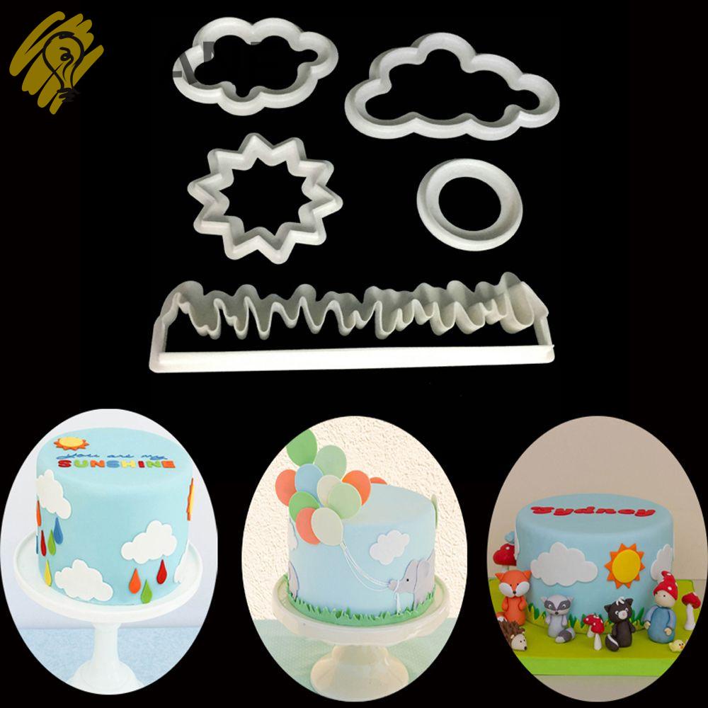 Bộ 5 Khuôn Nhựa Cắt Bánh Hình Cỏ / Mặt Trời / Đám Mây
