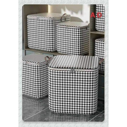 Túi đựng chăn màn họa tiết Caro vải không dệt, khóa kéo đôi