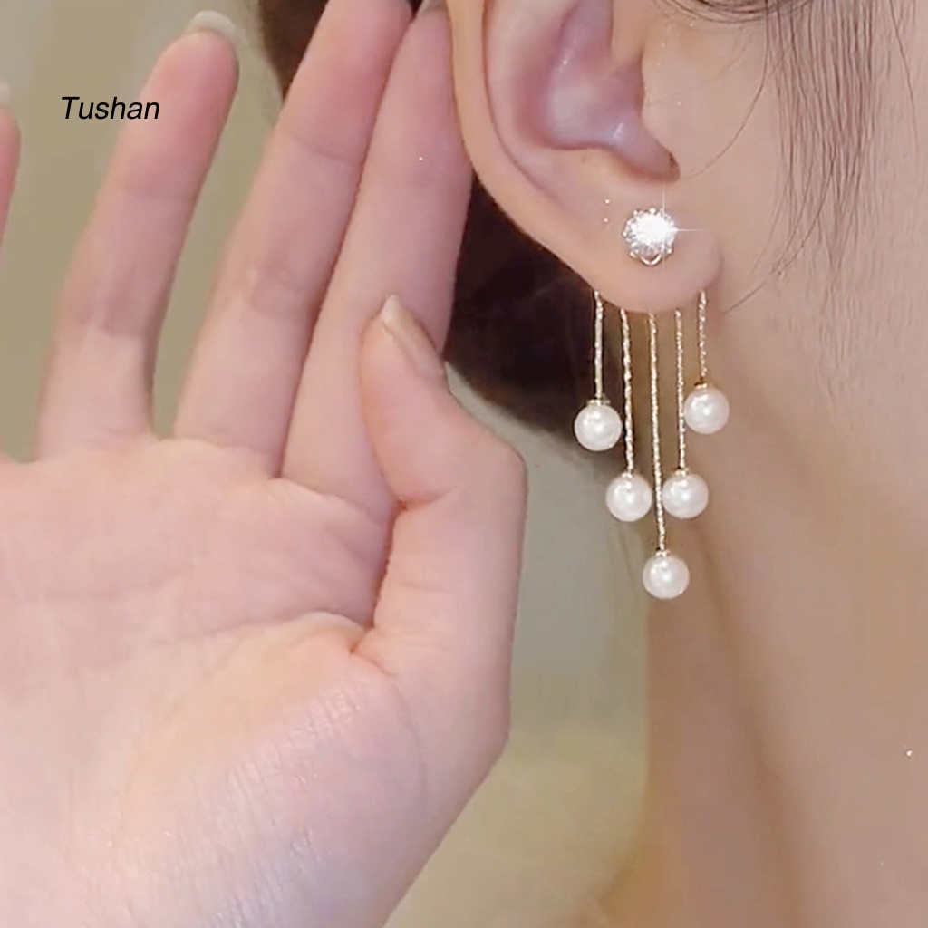 1 Đôi Bông Tai Treo Đính Ngọc Trai Giả Lấp Lánh Chất Lượng Cao