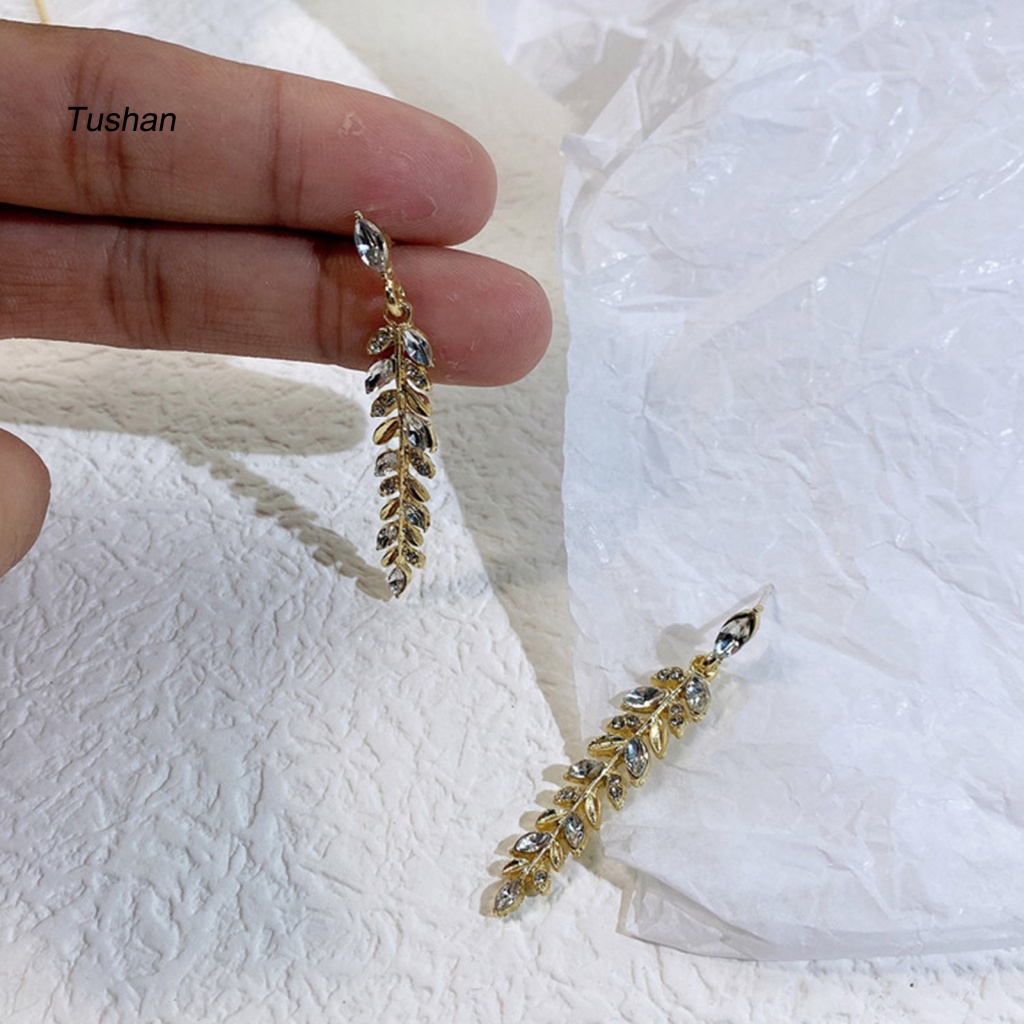 1 Đôi Bông Tai Hình Chiếc Lá Đính Đá Zircon Thời Trang