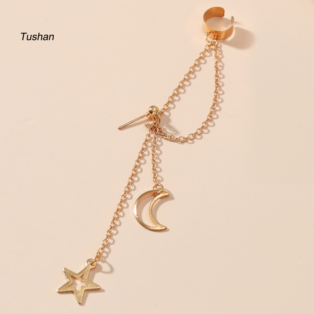 1 Khuyên Tai Dạng Kẹp Hình Mặt Trăng Bằng Thép Không Gỉ Màu Sắc Trơn Phong Cách Hip Hop Dành Cho Nữ