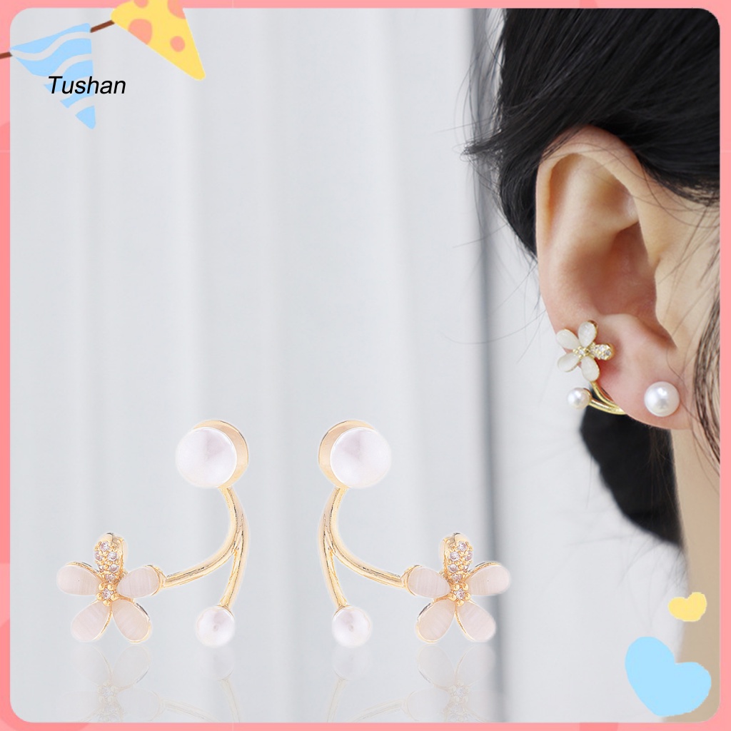 1 Đôi Bông Tai Hình Hoa Đính Ngọc Trai Giả Phong Cách Hàn Quốc Dành Cho Nữ