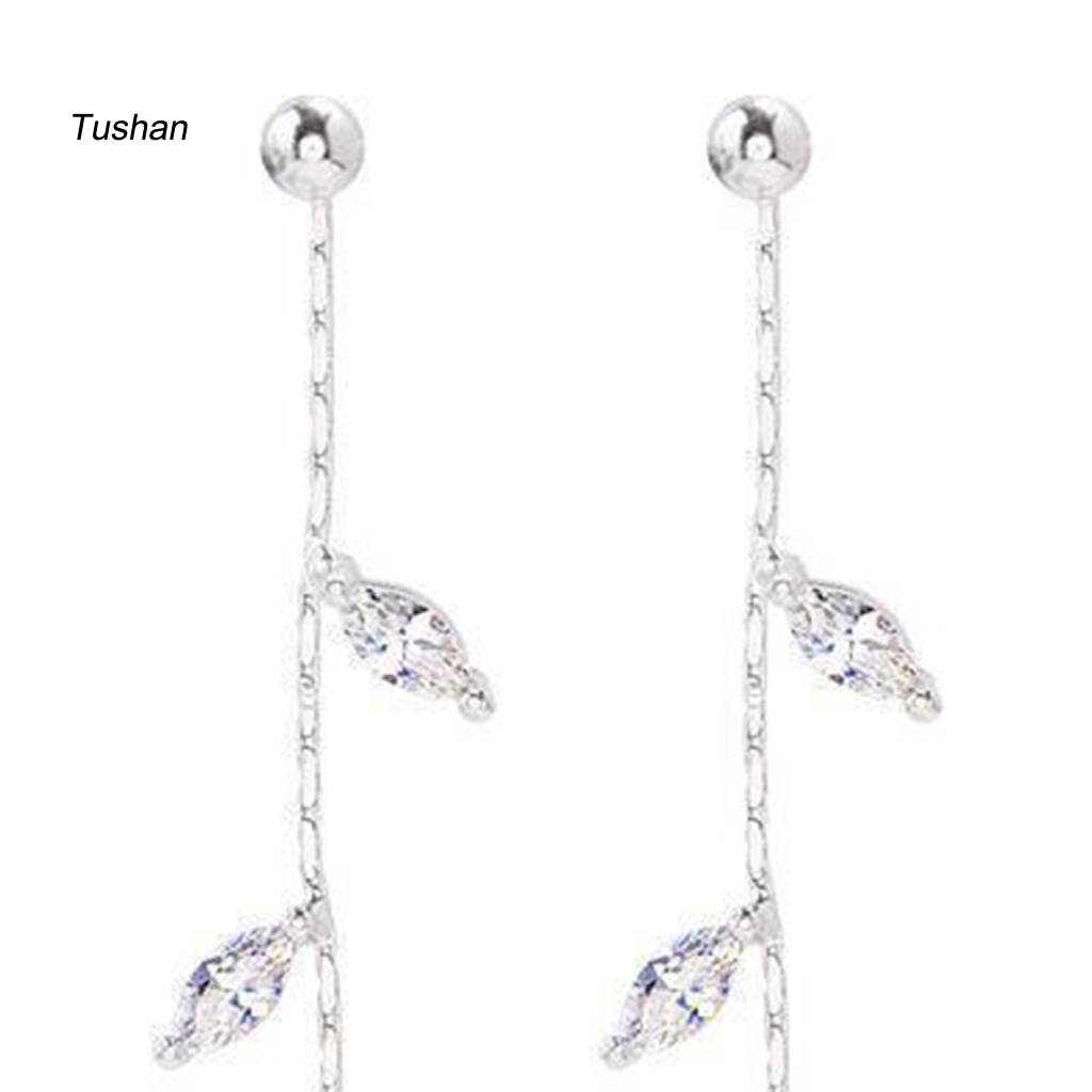 1 Đôi Bông Tai Hình Chiếc Lá Đính Đá Phối Tua Rua Phong Cách Hàn Quốc