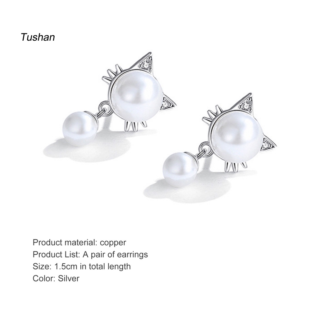 [Ts] 1 Cặp Bông Tai Dạng Treo Hình Mèo Trắng Chống Mài Mòn Trang Trí Mắt Làm Việc Mịn Màng