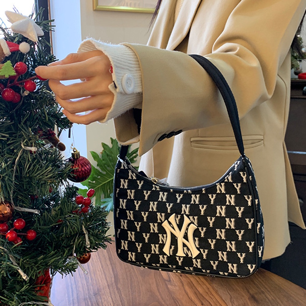 MLB Túi Xách Denim Thêu Chữ Phong Cách Hàn Quốc Cho Nữ
