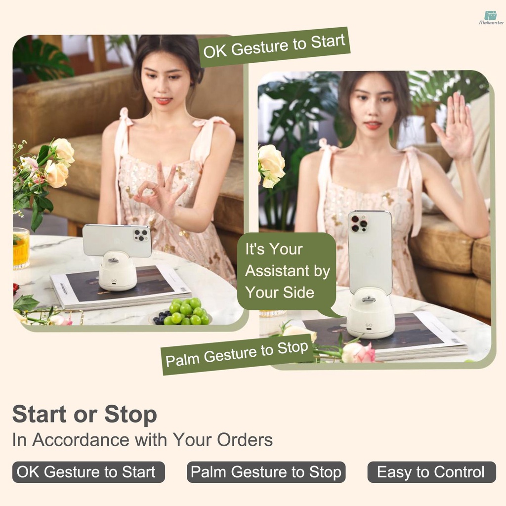 hohem GO 2-Axis AI Auto-tracking Phone Holder 360° Rotatable Desktop Selfie Gimbal Stand for Phone &amp; Tablet Smart Face Tracking Gesture Control Built-in Battery for Vlog Live Streaming Selfie