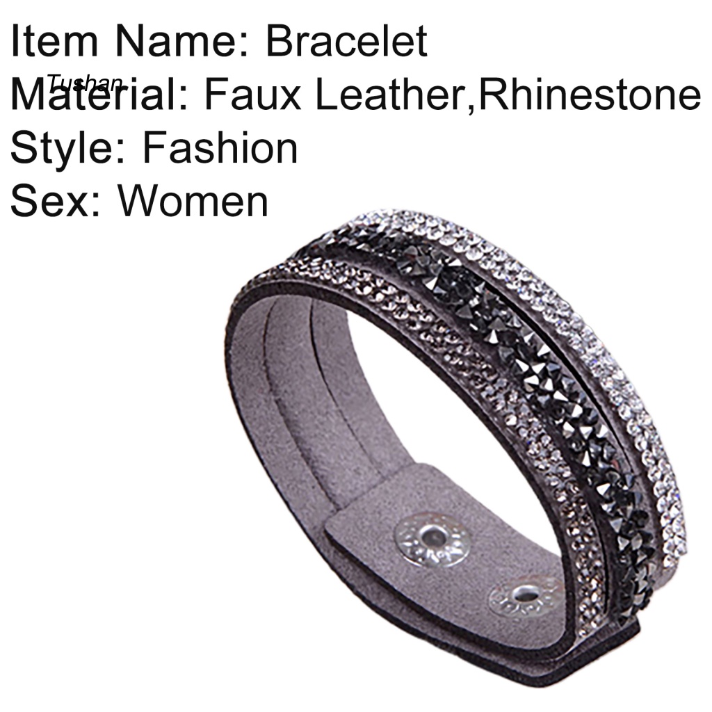 Vòng Tay Giả Da Đính Đá Lấp Lánh Thời Trang