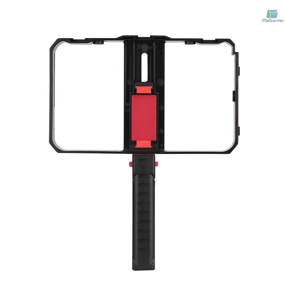 Portable Smartphone Video Rig Handheld Phone Stabilizer Grip Cage with Phone Holder 3 Cold Shoe Mounts Handle for iPhone Xs/Xs Max/XR/X/8 for Samsung Xiaomi Huawei