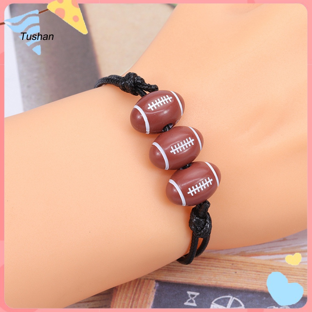 [Ts] Vòng Đeo Tay Thể Thao Dây Bện Gắn Bóng Bầu Dục Có Thể Điều Chỉnh Thời Trang Unisex