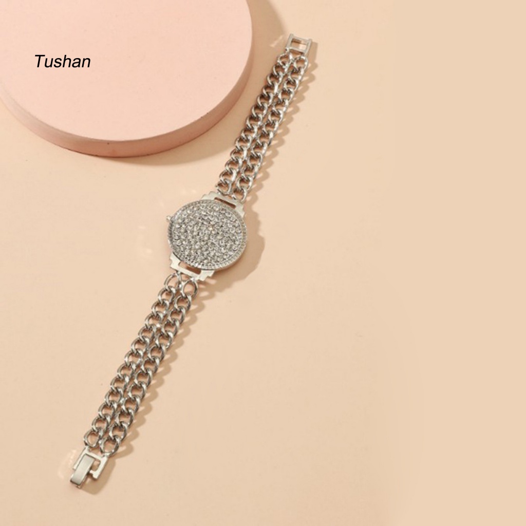 Vòng Đeo Tay Hai Lớp Hình Đồng Hồ Đính Đá Lấp Lánh Dành Cho Nữ