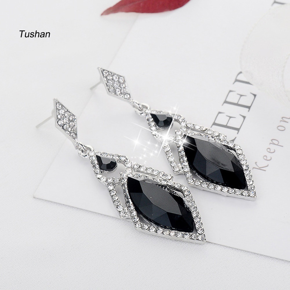 Bông Tai Hình Thoi Đính Đá Giả Kim Cương Toàn Diện Dành Cho Nữ