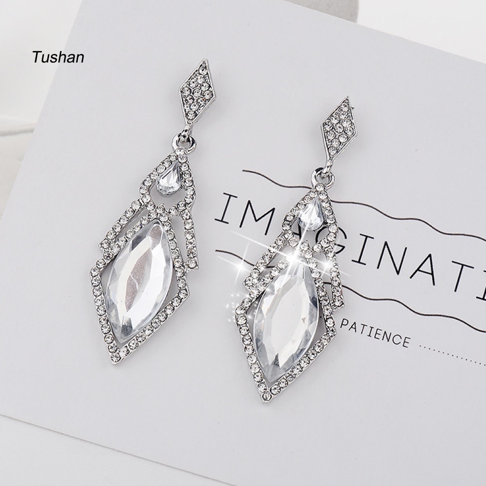 Bông Tai Hình Thoi Đính Đá Giả Kim Cương Toàn Diện Dành Cho Nữ