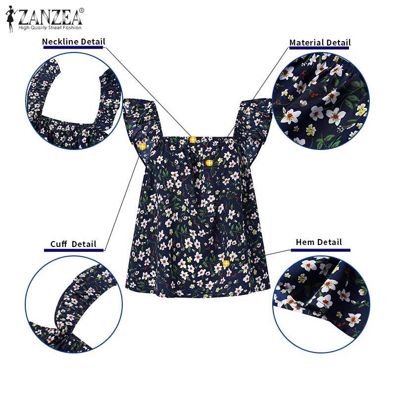 Zanzea Áo Dây Nữ Cộc Tay Cổ Vuông Thời Trang Hàn