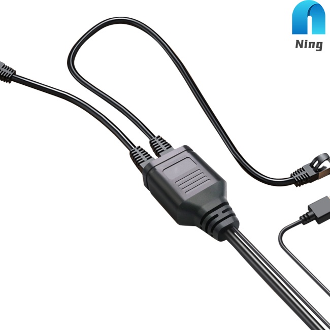 Dây Cáp Sạc Nối Dài RJ45 Ethernet 1 Male Sang 2 Male Với Cáp Sạc Usb 1.35m