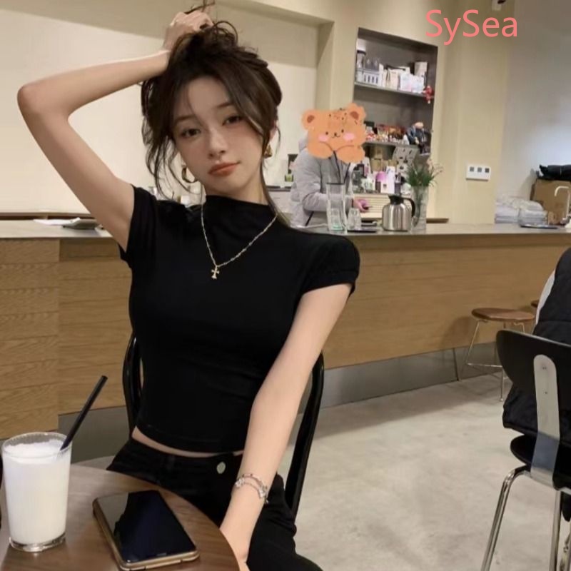 Áo Thun Cổ Lọ Form Ôm Phong Cách Retro Cho Nữ