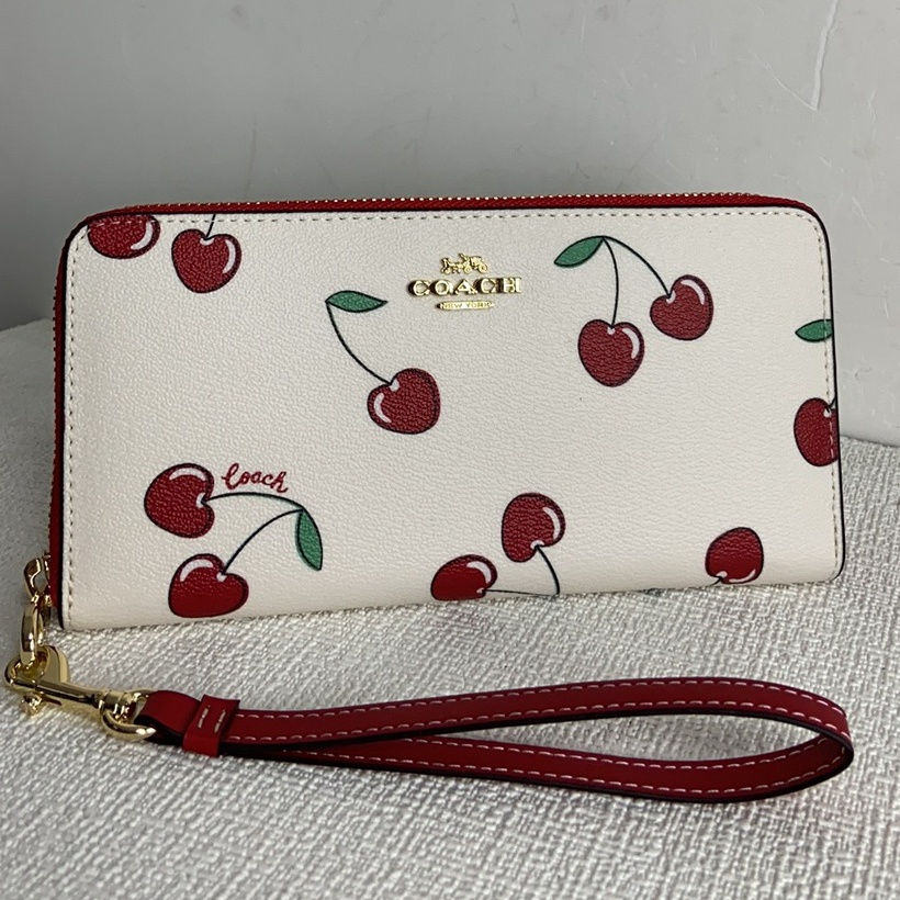 Coach Ví / Ví Dài Cầm Tay Có Khóa Kéo Phiên Bản Giới Hạn In Họa Tiết Cherry Thời Trang Cho Nữ CF406
