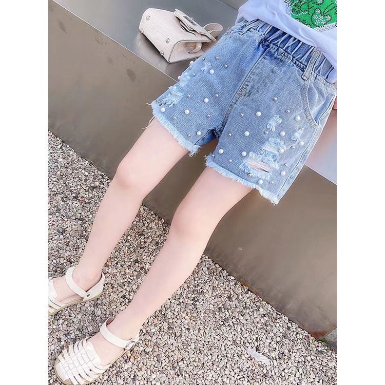 Quần Short Denim Mỏng Dáng Rộng Phong Cách Hàn Quốc Thời Trang Mùa Hè 2022 Mới Cho Bé Gái
