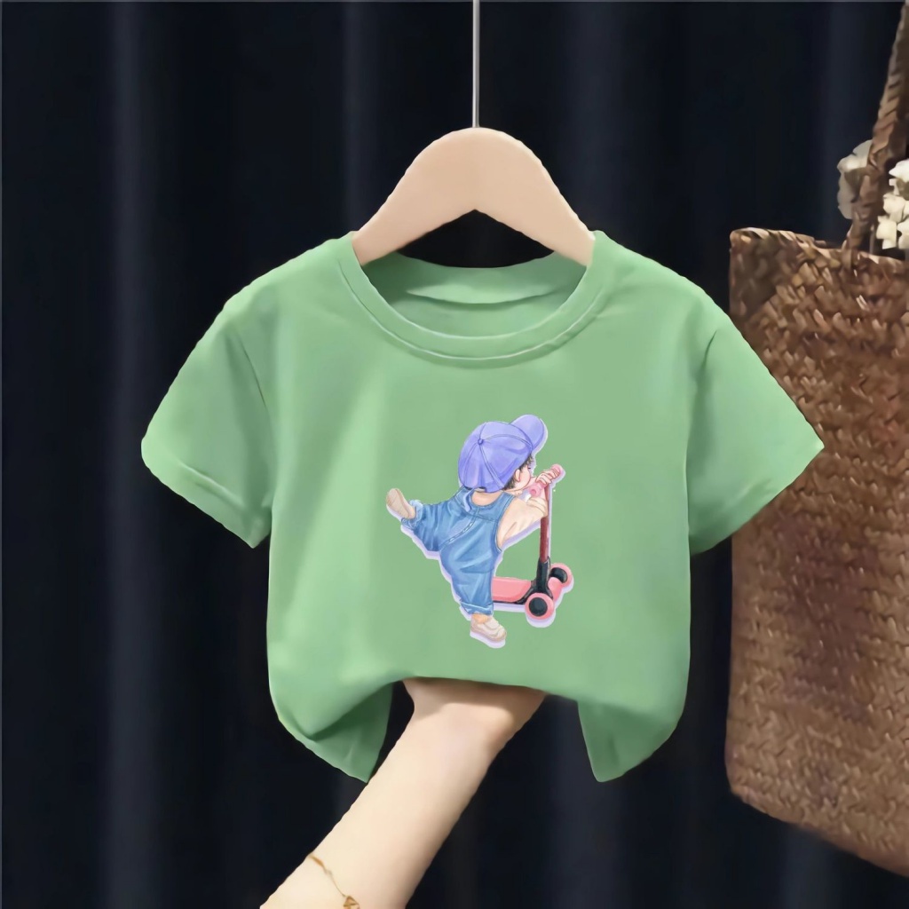 Áo Thun 100% Cotton Tay Ngắn In Họa Tiết Hoạt Hình Dành Cho Bé Trai Gái