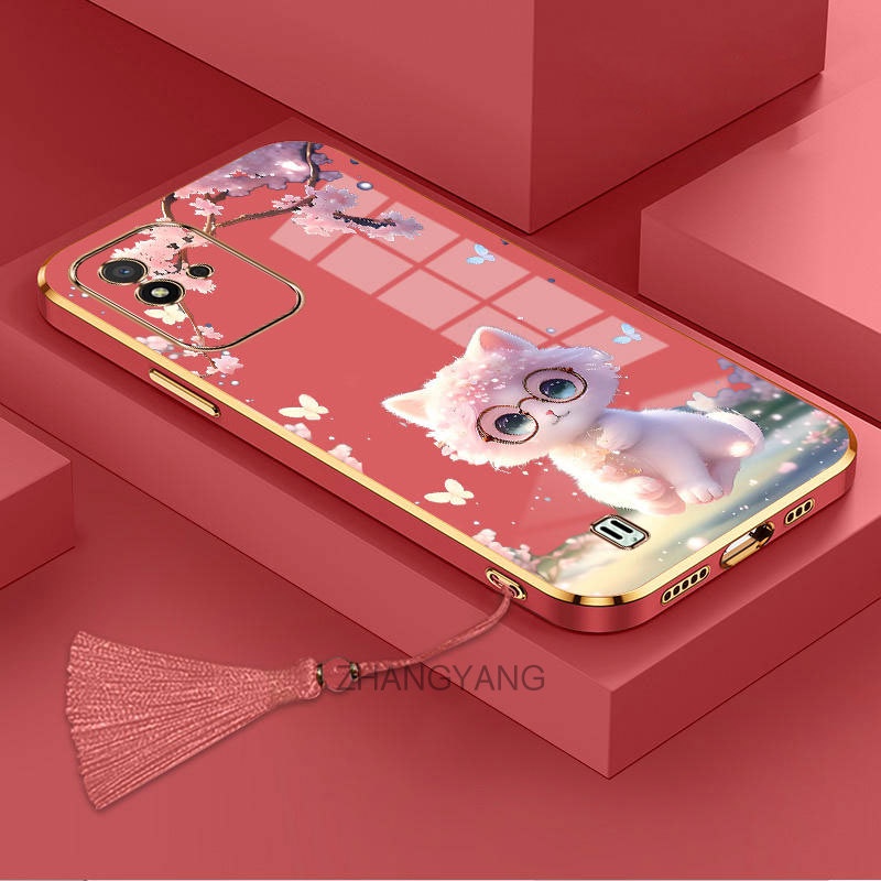 Ốp Điện Thoại TPU Silicon Mềm Mạ Điện Hình Mèo Có Dây Đeo Tua Rua Cho Realme narzo 50i