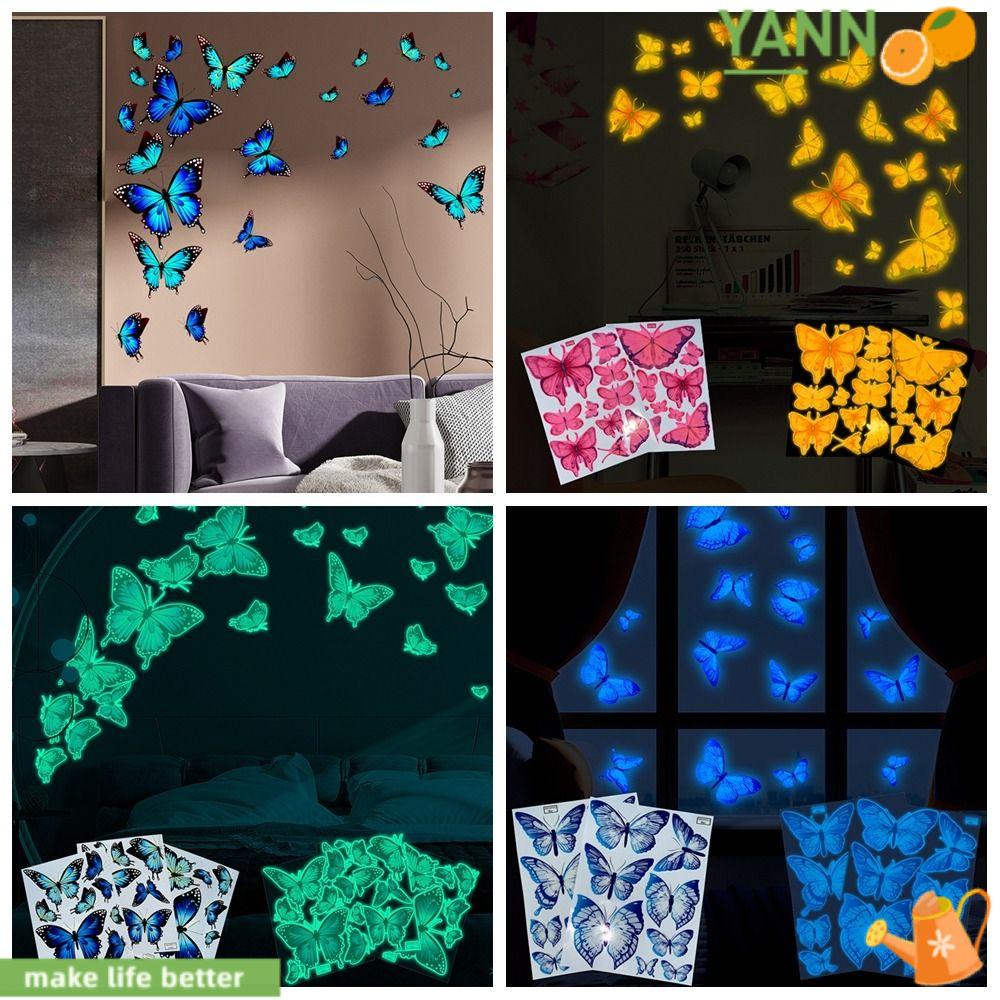 Miếng Dán Tường Dạ Quang 1 # Hình Bướm Màu Xanh Lá / Hồng / Xanh Dương Trang Trí Tiệc Cưới