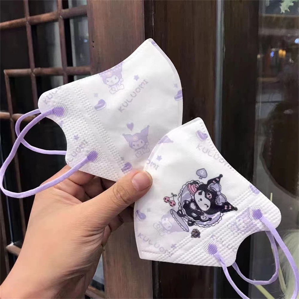 Set 10 Khẩu Trang Kuromi 3D Thoáng Khí Dễ Thương Dùng Một Lần Bảo Vệ Cho Trẻ Em 3-12 Tuổi