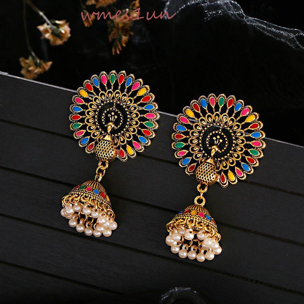 Bông Tai Hình Chim Công Bằng Hợp Kim Phối Tua Rua Phong Cách Bohemian Đơn Giản Sáng Tạo WMES15H Dành Cho Bạn Gái